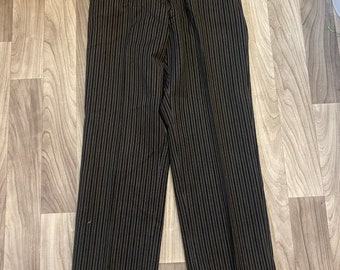 Vintage 1920’s Men’s Wool Striped Pants Button Fly 38 Black Grey Antique Trousers