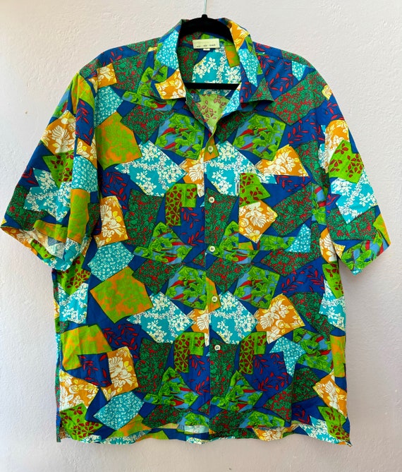 Vintage Oceano Floral Patchwork Button Front Men’… - image 1