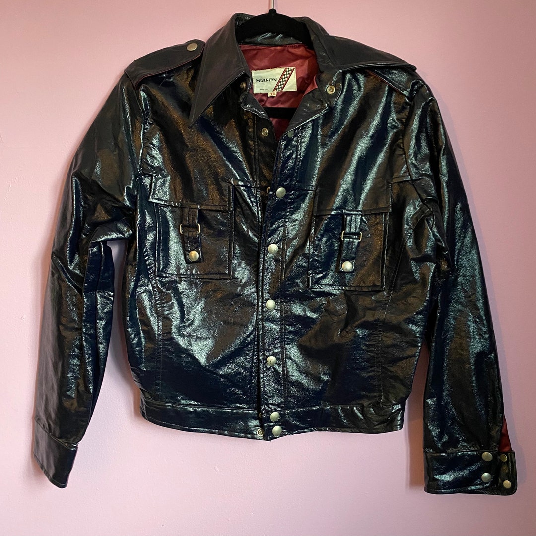 Vintage 1970’s Sebring Racing Jacket Black Patent Vinyl 36 Snap - Etsy