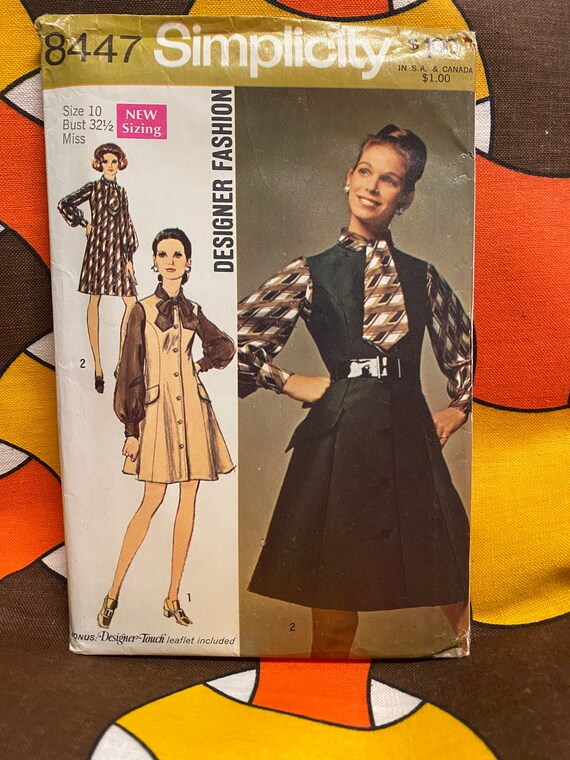 Vintage 1969 Simplicity 8447 Misses' Dress With 2 Collars Jumper Dress 32  1/2 - Etsy