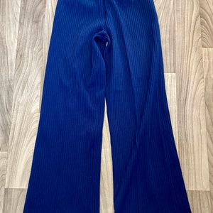 Vintage 1970’s Whistlers Blue Ribbed Knit Bellbottom Pants Hippie Flares Elastic