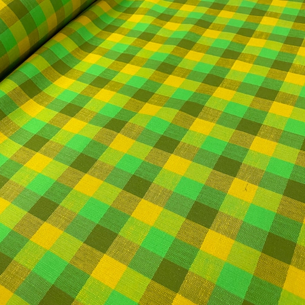 Vintage 1960’s-70’s MCM Drapery Olive Gold Green Plaid  Fabric 48” wide BTY