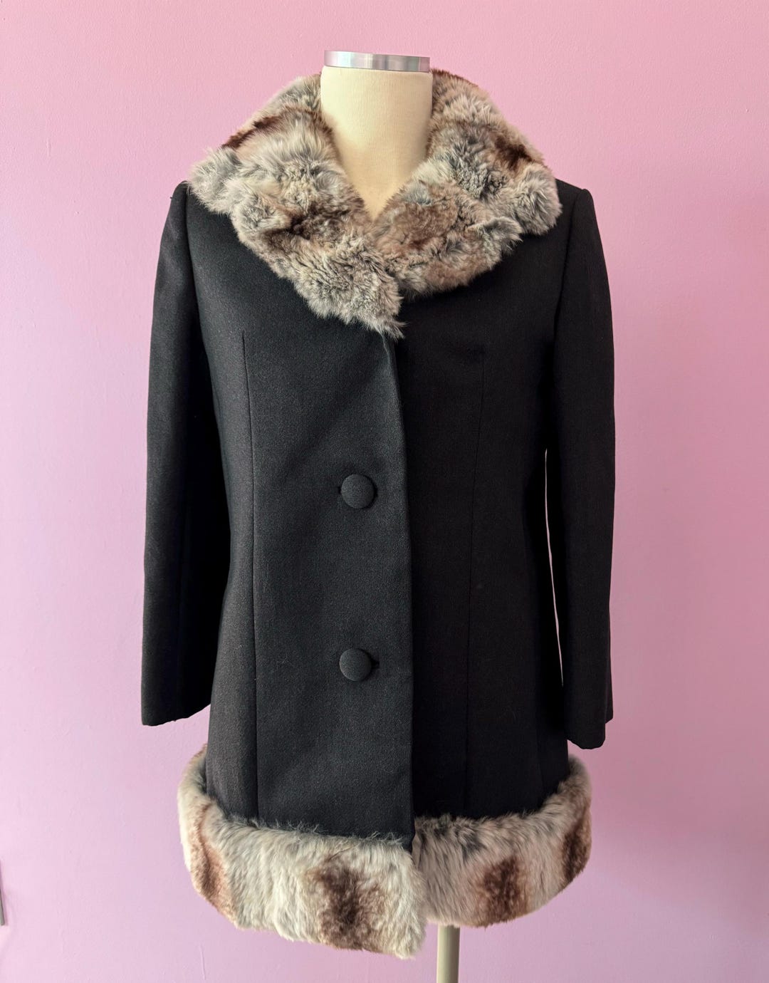 Vintage 1960's Jack Feit Grey Wool Chinchilla Fur Coat Jacket 38