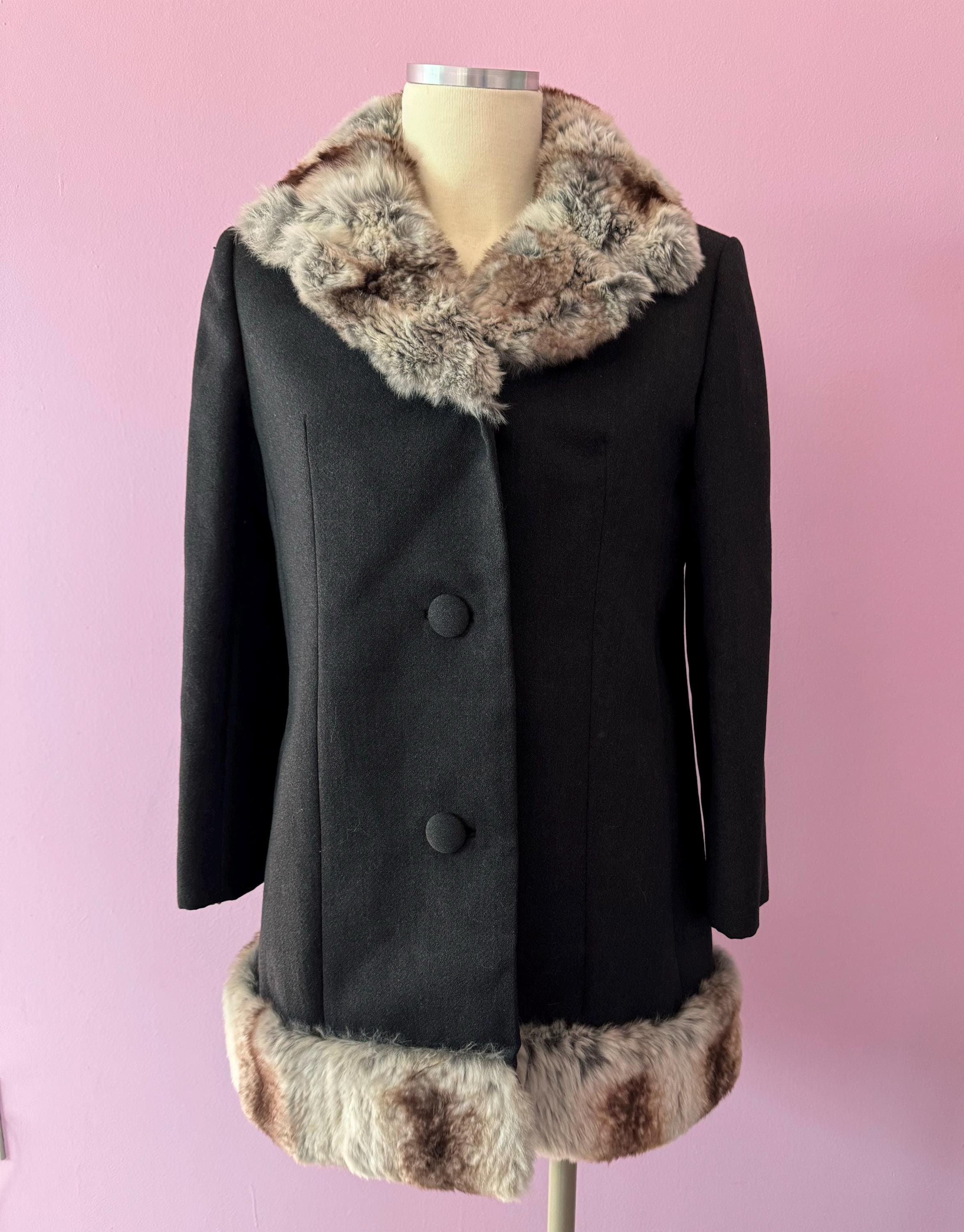 Vintage 1960's Jack Feit Grey Wool Chinchilla Fur Coat Jacket 38