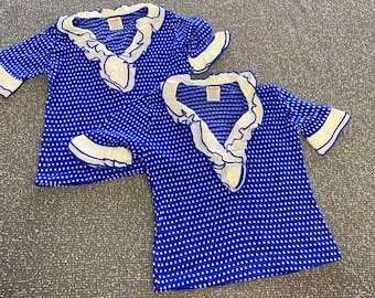 Vintage 1970’s Girls Radlee Kids Knit Frilly Polka Dot Shirt Deadstock 10/12 Nylon
