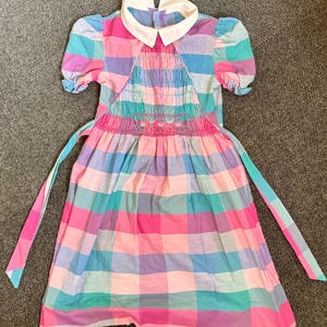 Vintage 1970’s Girls Plaid Cotton Dress Size 6 Peter Pan Collar