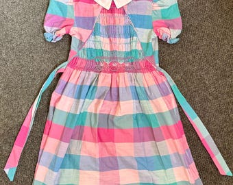 Vintage 1970’s Girls Plaid Cotton Dress Size 6 Peter Pan Collar