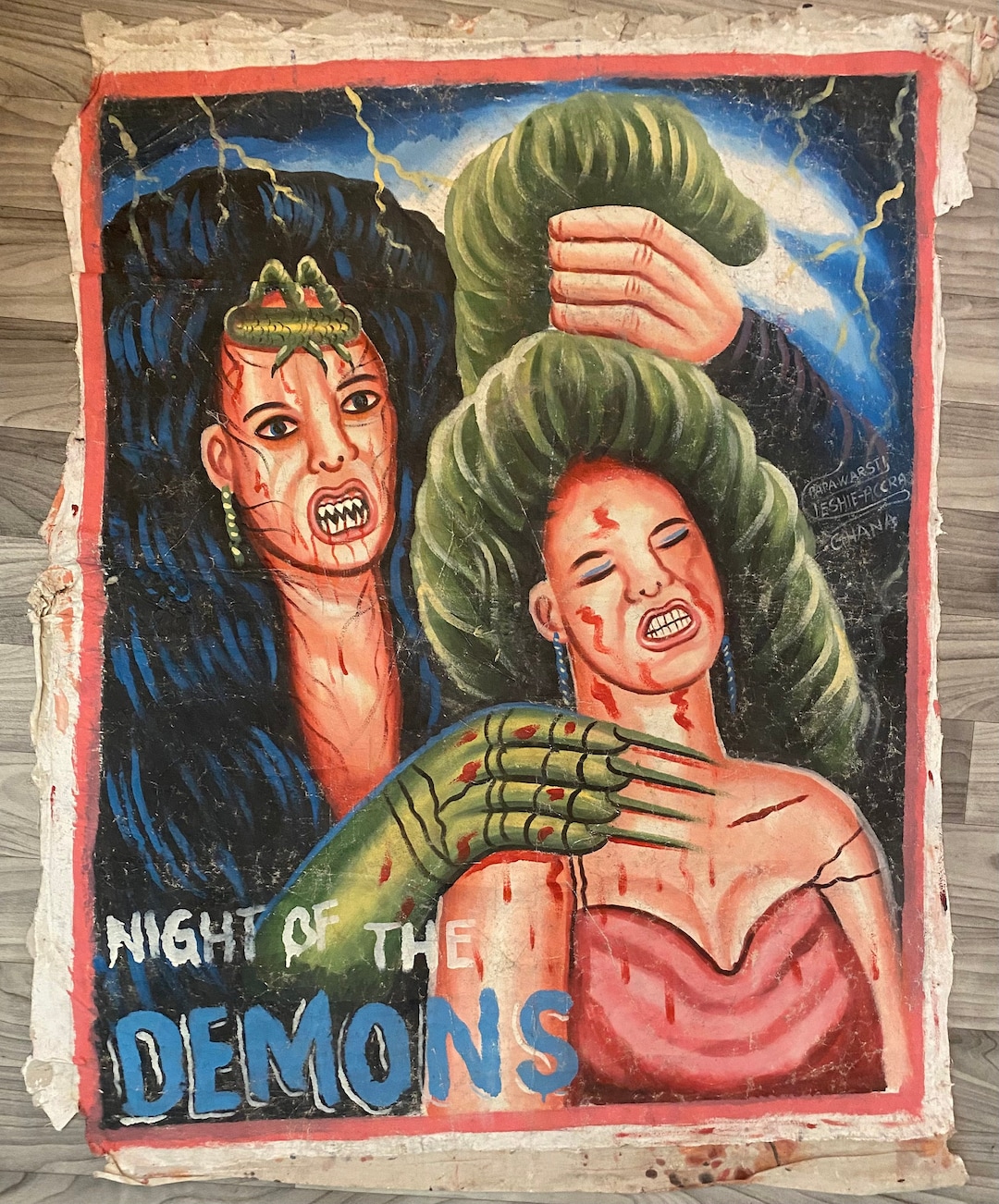Vintage 1990's Night of the Demons Hand Painted Ghanaian Movie