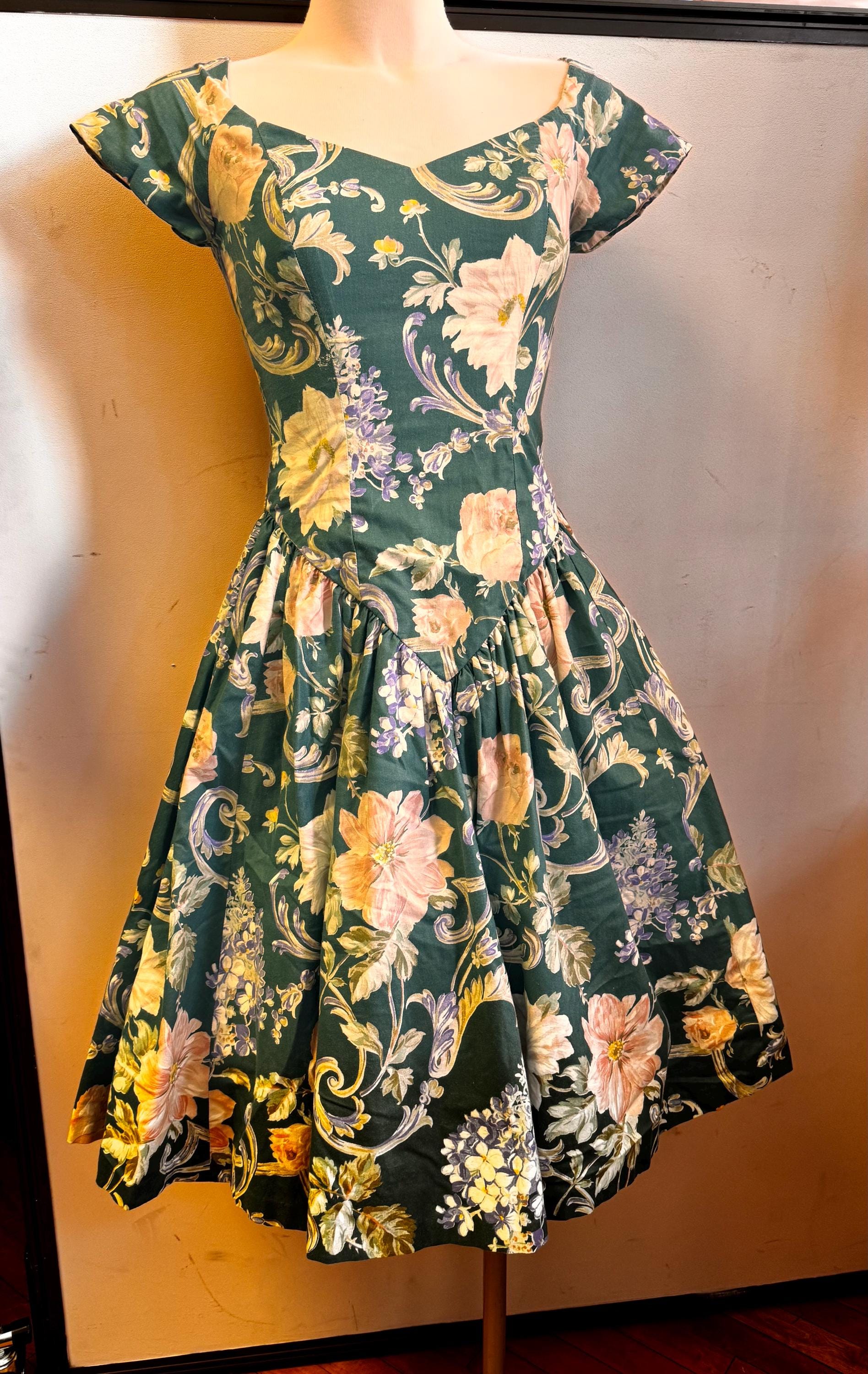 1980s Sweetheart Floral Dress - Etsy