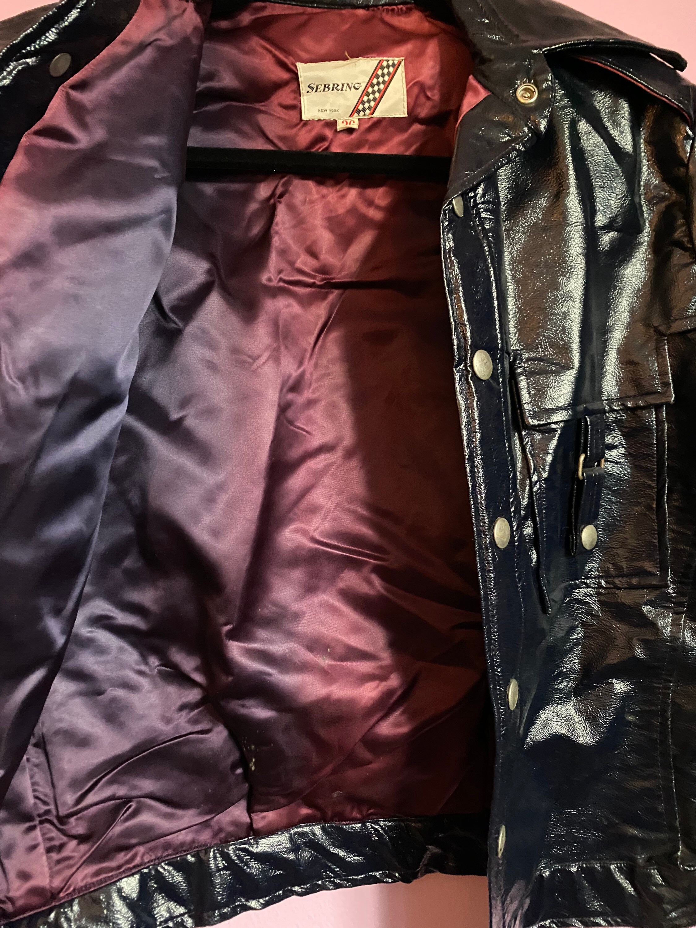 Vintage 1970s Sebring Racing Jacket Black Patent Vinyl 36 - Etsy