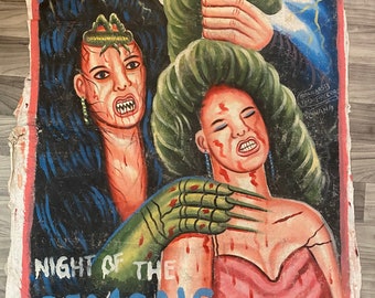 Vintage 1990's Night of the Demons Hand Painted Ghanaian Movie