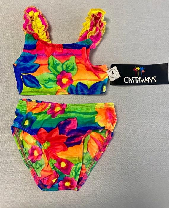 Vintage Girls 1980’s Castaways Bikini Swimsuit 7 D