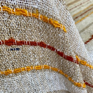 Vintage 1960’s-70’s MCM Loose Weave Drapery Beige Gold Rust Striped Fabric Woven 47” wide By the yard