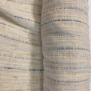 Vintage 1960’s-70’s Loose Open Weave Drapery Fabric Blue White Striped BTY MCM Semi Sheer Curtains