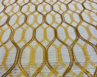 Vintage 1960’s-70’s MCM Loose Open Weave Drapery Beige Gold Brown Yellow Fabric Woven 48” wide By the yard Boho