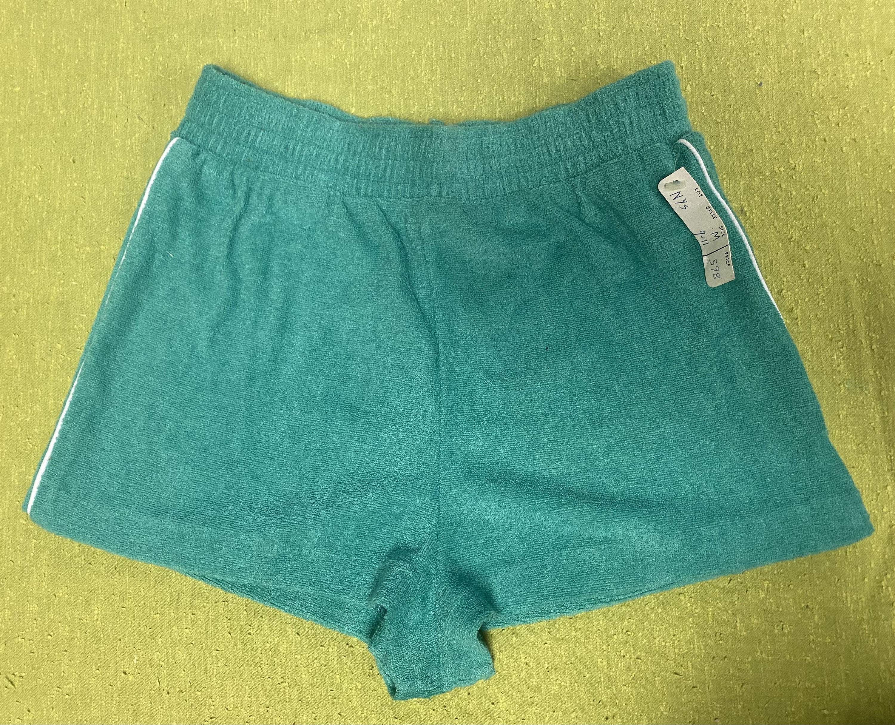 Vintage 1970's Green Terry Cloth Girls Shorts 9-11 Old Stock