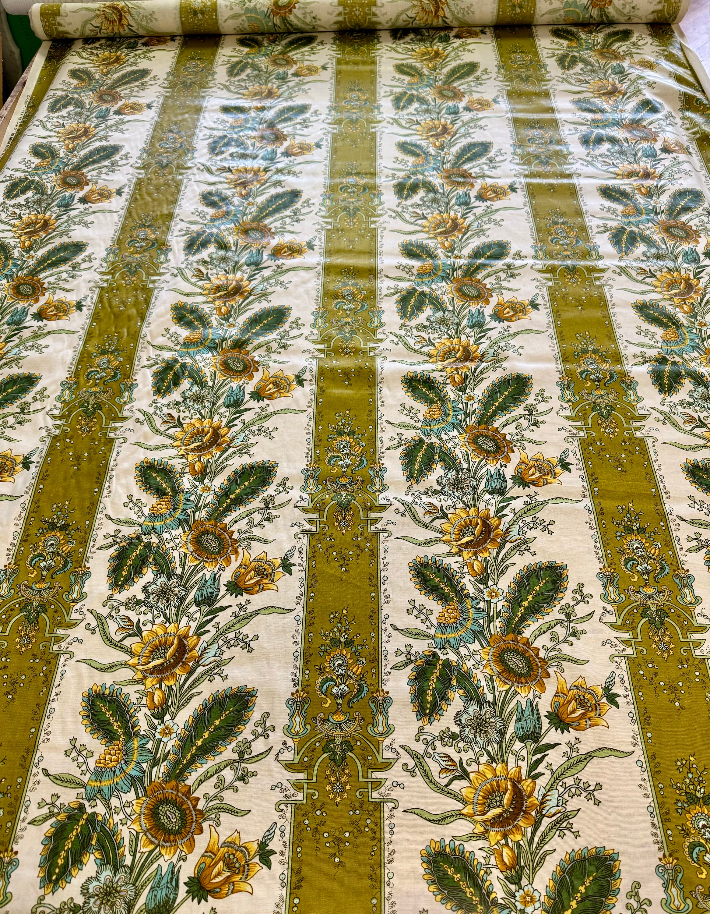 Vintage 1960’s-70’s Green Yellow 5th Avenue Design Floral Drapery