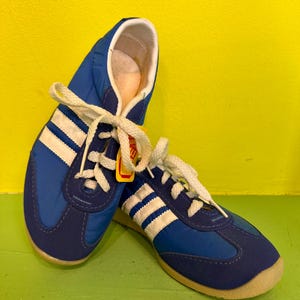 Vintage 1970’s Blue White Stripes Kids Sneakers Size 2 Unworn Shoes