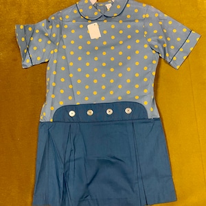 Vintage 1960’s 70’s Girls Polka Dot Peter Pan Collar Dress Plaid 8  Cotton Tags Unworn Retro