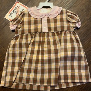 Vintage 1960’s Girls Dress Mary Jane Plaid Pink Brown Size 3 Retro Toddler  Tags