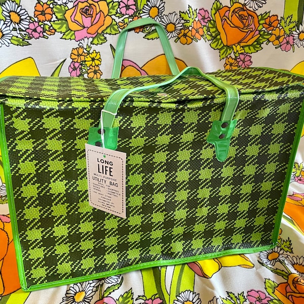 Vintage 60’s MOD Houndstooth collapsible Tote bag with original tags