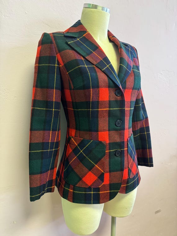 Vintage 1970’s Pendleton Plaid 3 Button Jacket Pure Virgin Wool 34