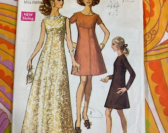 Vintage 1969 Simplicity 8498 Dress Pattern 60’s Hippie Boho Maxi