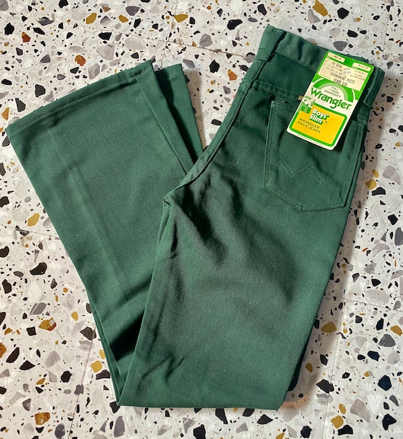 パンツ 70s deadstock Wrangler green Bell Bottom Vintage 1970's Green Boys Wrangler Jeans Pants 25 X 28 Boot