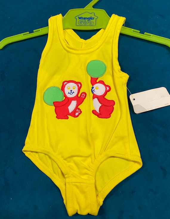 Vintage Toddler Girls 1970’s Yellow Bears Swimsuit