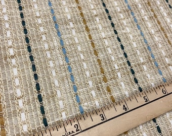 Vintage 1960’s-70’s MCM Drapery Blue White Beige Loose Weave Fabric 48” wide Semi Sheer BTY Deadstock