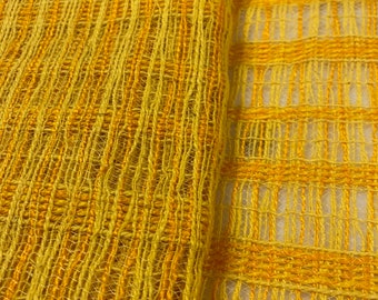 Vintage 1970’s MCM Drapery Yellow Orange Loose Weave Striped Fabric 47” wide