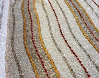 Vintage 1960’s-70’s MCM Loose Weave Drapery Beige Gold Rust Striped Fabric Woven 47” wide BTY Deadstock