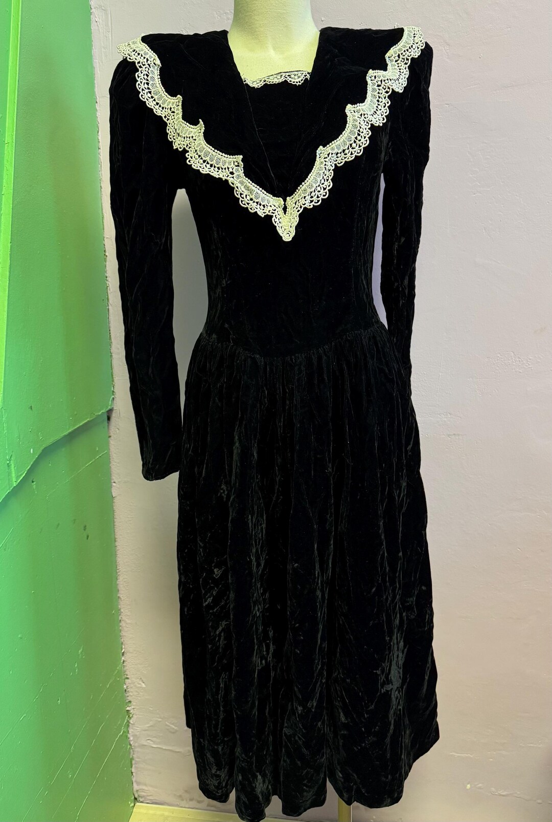 Vintage 1980’s Gunne Sax Jessica Mcclintock Dress Black Velvet Lace - Etsy