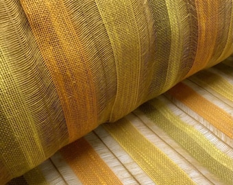 Vintage 1960’s-70’s Loose Weave LINEN Drapery Fabric Orange Yellow Striped MCM 47” x 57”
