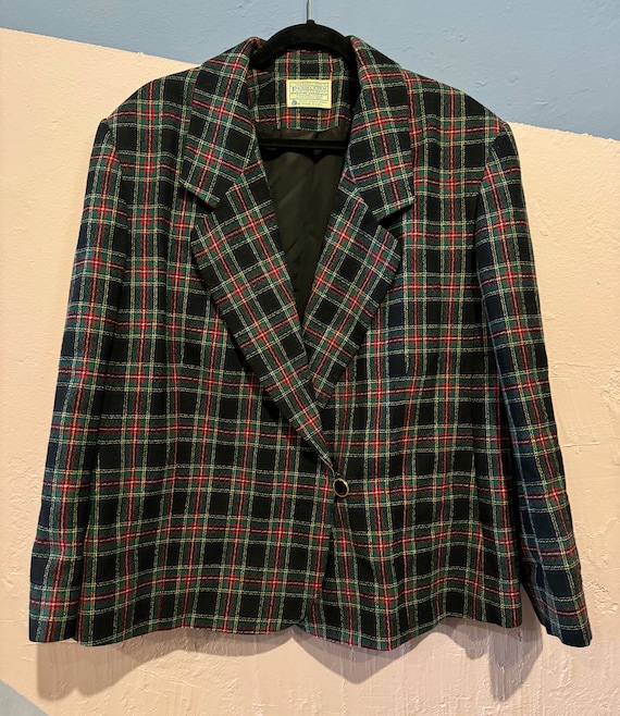 Vintage Pendleton Plaid One Button Jacket Pure Vi… - image 1