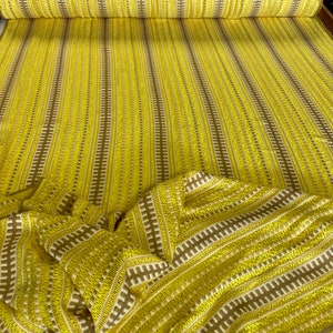Vintage 1960’s-70’s MCM Drapery Yellow White Beige Striped Loose Open Weave Fabric 49” wide Semi Sheer By the Yard