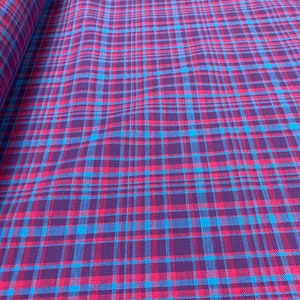 Vintage MCM 1960’s Bloomcraft Purple Blue Fuchsia Plaid Drapery Fabric cotton Charles Bloom BTY