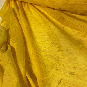 Vintage 1960’s-70’s MCM Drapery Yellow White Beige Striped Loose Open Weave Fabric 49” wide Semi Sheer By the Yard