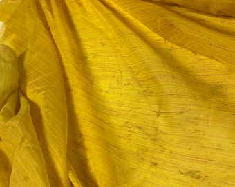 Vintage 1960’s-70’s MCM Drapery Yellow White Beige Striped Loose Open Weave Fabric 49” wide Semi Sheer BTY Deadstock