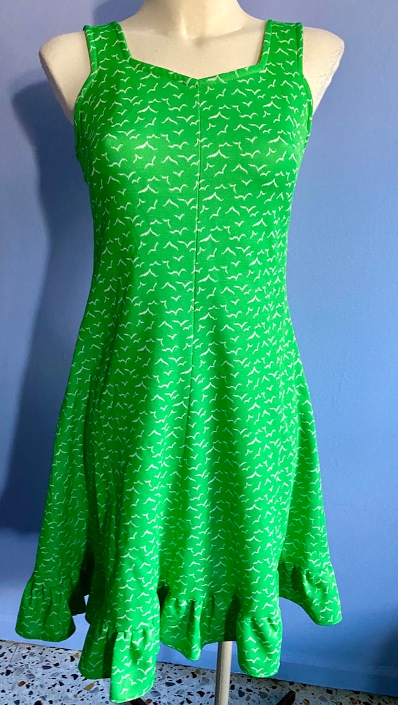 Vintage 1970’s Green Sundress Knit Bird Dress 70’s