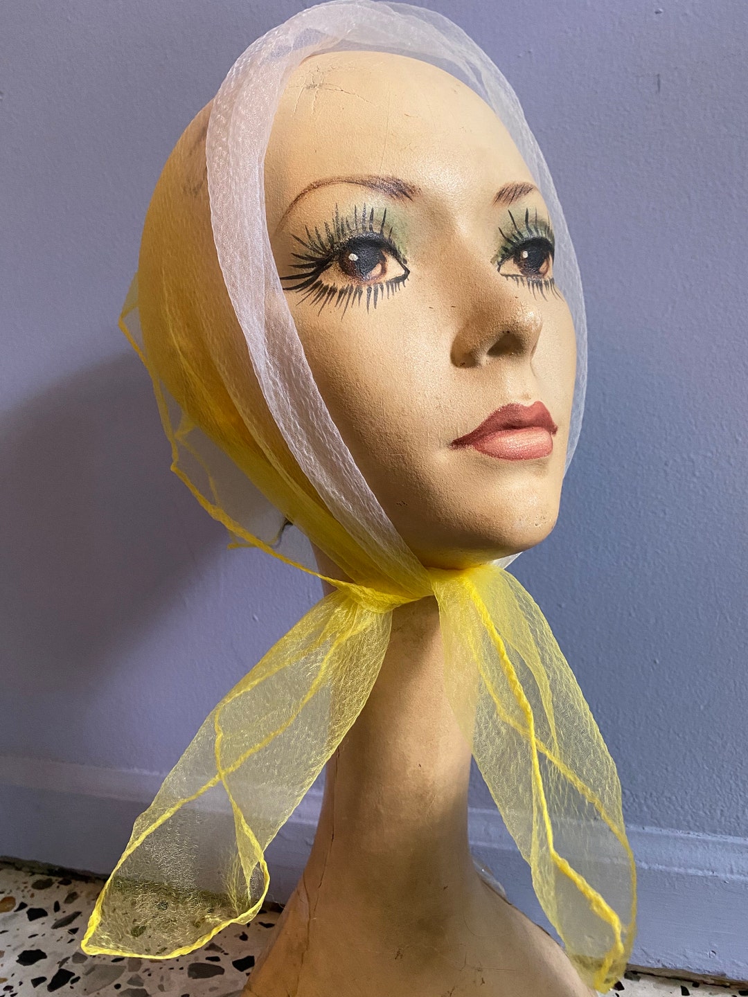 Nilon Scarf Vintage 1950’s Style Nylon Georgette Sheer Scarf Japan Lemon Yellow ...