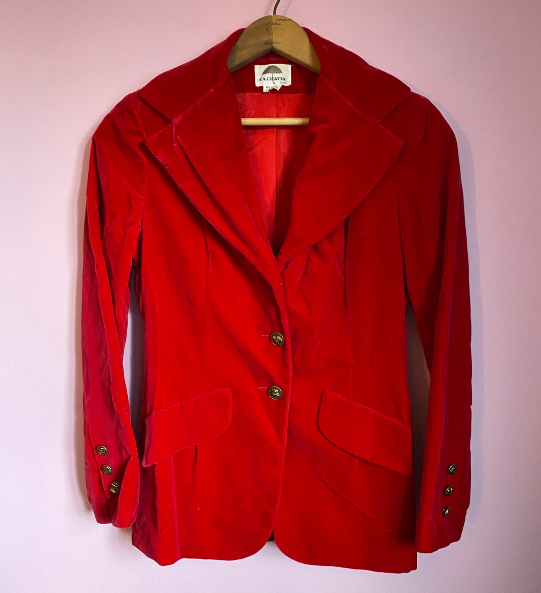 Vintage 1970s F.a.chatta Red Velvet Riding Jacket Blazer Gold Etsy