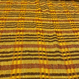 Vintage 1960’s-70’s MCM Loose Weave Drapery Brown Gold Rust Striped Fabric Woven 47” wide By the yard