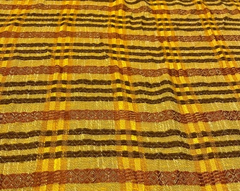 Vintage 1960’s-70’s MCM Loose Weave Drapery Brown Gold Rust Striped Fabric Woven 47” wide By the yard