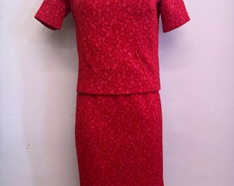 Vintage 1960’s Red Fuchsia Floral 2 piece Suit