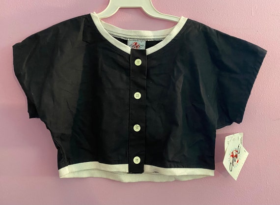 Vintage 1980’s CHIC Crop Top Black White Button S… - image 2