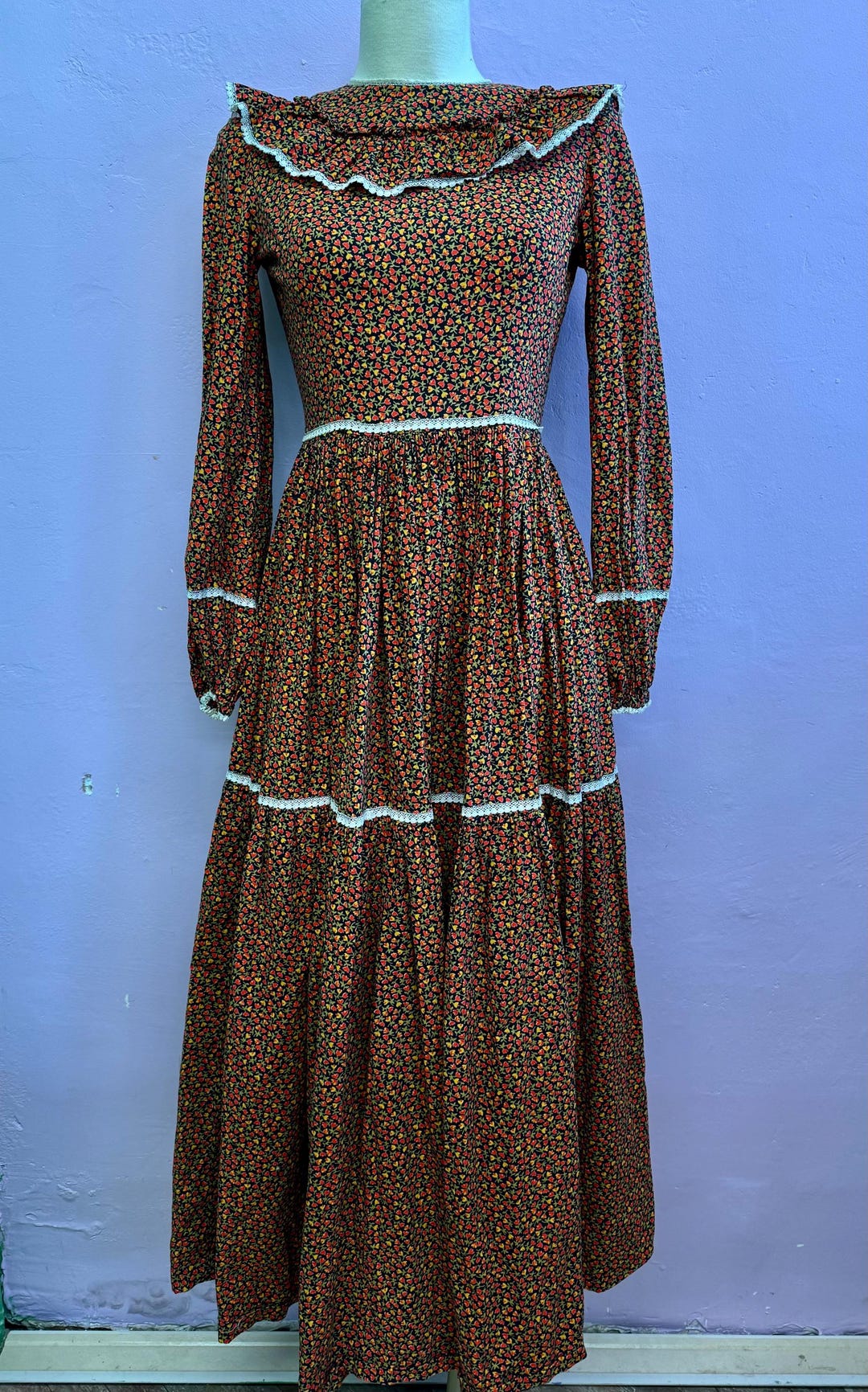 Vintage 1970’s Floral Prairie Maxi Dress Boho Cottage Gunne Sax Style ...