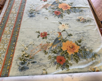 Vintage 1960’s 5th Avenue Designs MCM Birds Flowers Drapery Fabric 48” wide BTY Cotton Screen Print