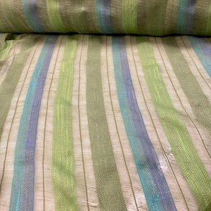 Vintage 1960’s-70’s Loose Open Weave LINEN Drapery Fabric Blue Green Striped BTY MCM Curtains