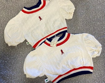 Vintage 1970’s Weird Wear For Groovy Girls Canle Knit Red White Blue Crop Top Shirt 10 Tags